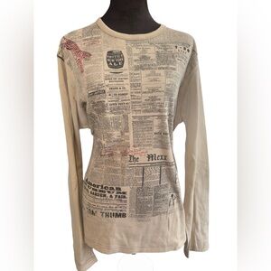 VTG 80s  Newspaper print women's long sleeve top size 2XL by Mexx
